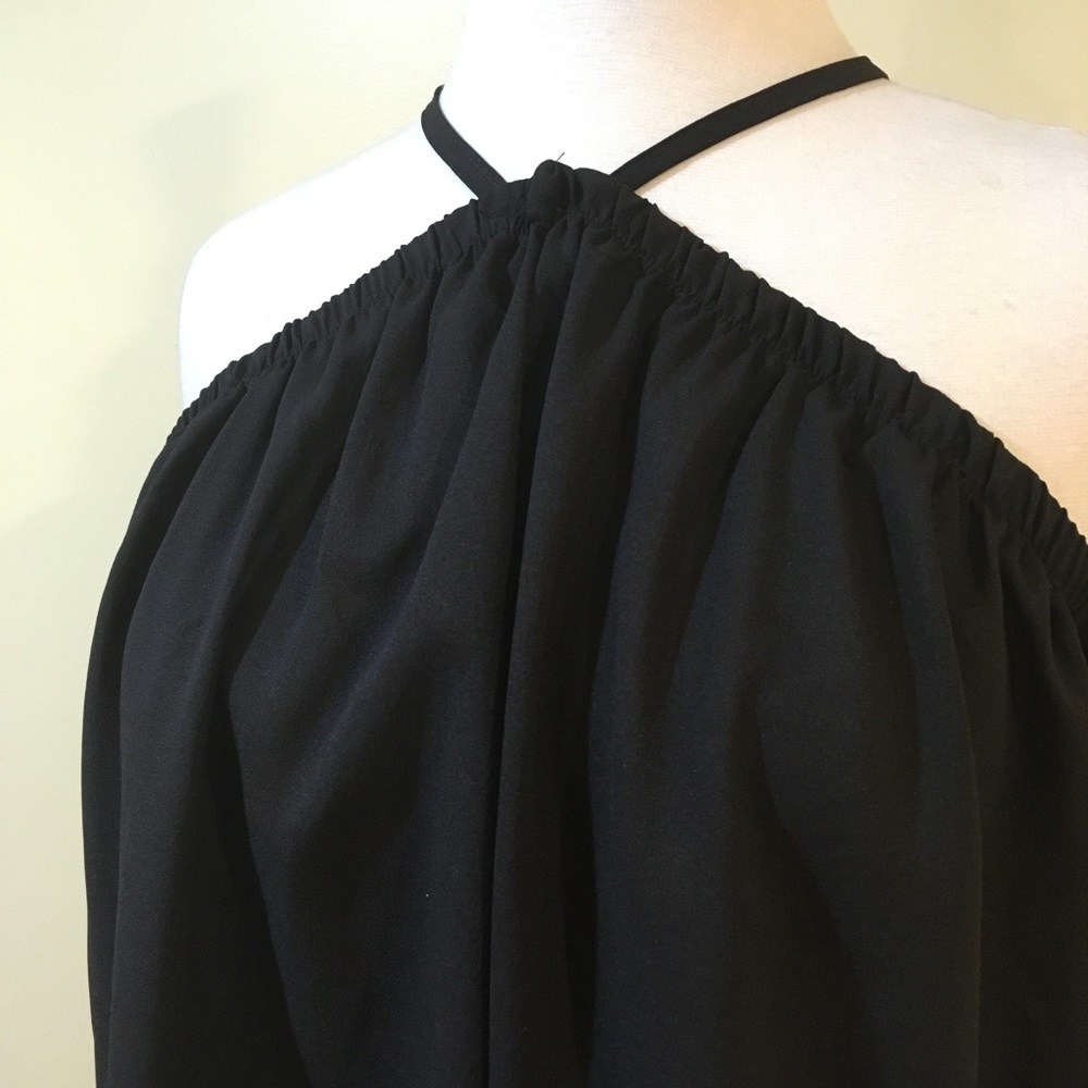 Off Shoulder Halter Long Sleeve Chiffon Blouse - Picture 5 of 6